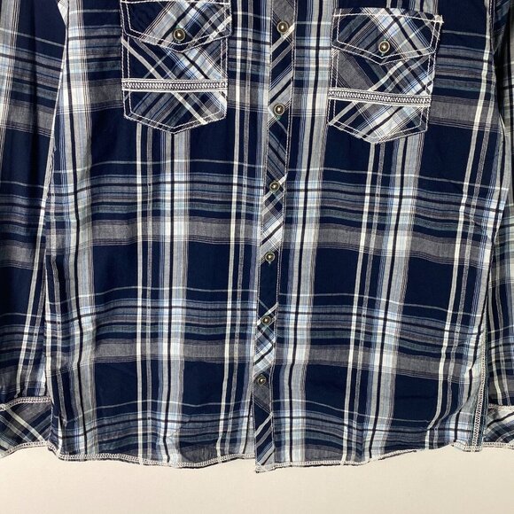 BKE Athletic Fit Button Up Shirt Mens Large Blue Plaid Athletic Fit Long Sleeve - Picture 3 of 11